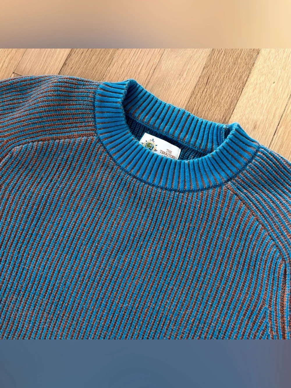 Vintage 90s Territory Ahead Chunky Ribbed Knit Sweater Mens L Blue Orange